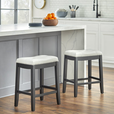 Upholstered Counter Stool with Solid Wood Frame