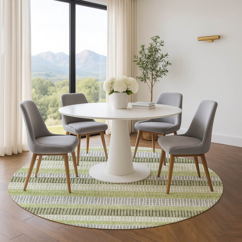 Premium Machine Washable Ansley Stripes Rug, Round 8'