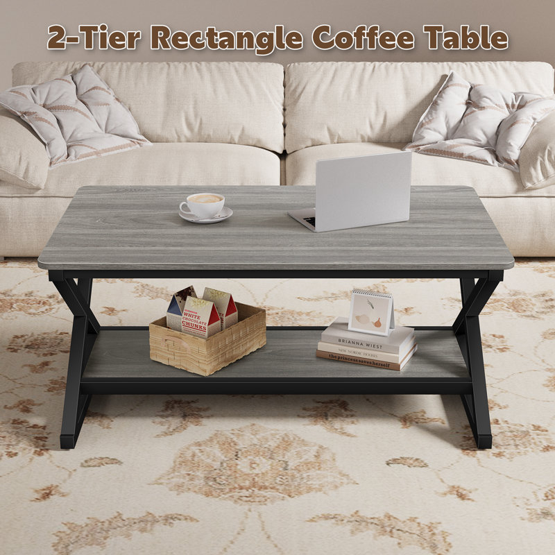 Table basse rectangulaire de 39,4 po avec tablette de rangement pour le salon, capacité de charge de 350 lb, facile à assembler