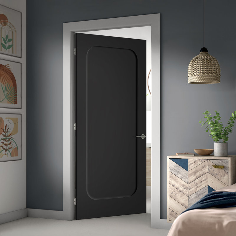 Curved 1 Panel Shaker Painted Smooth Composite Single Prehung Interior Door, 26" x 84", Black, Right