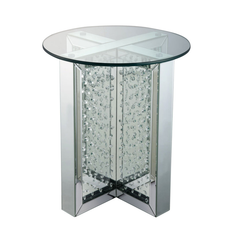 Table de bout miroitante en faux cristaux (assemblée)