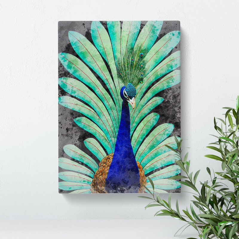 Peacock Watercolour No.2 - Wrapped Canvas, 60cm H x 40cm W x 3cm D