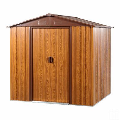 6 Ft. W X 6 Ft. D Metal Storage Shed Appealing Horizontal Siding  In Woodgrain With Coffee Trim To Complement