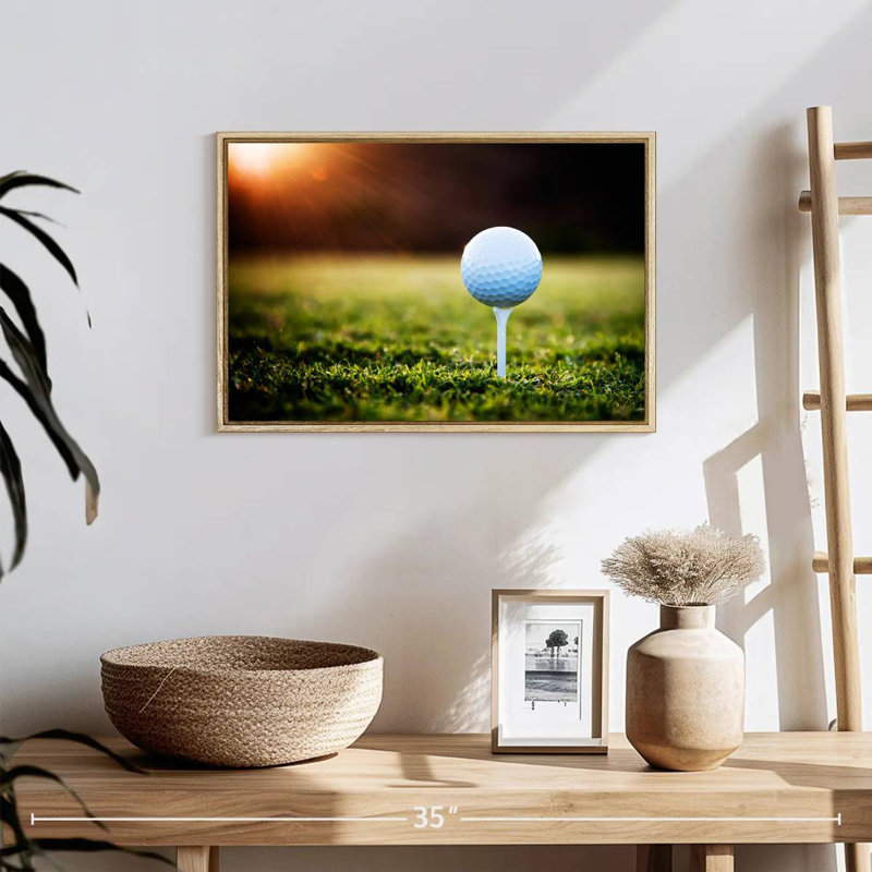 Té de balle de golf, 37 po x 25 po, Cadre flottant en bois naturel