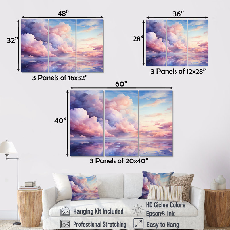 Mauve et rose couleur pastel - art mural ciel, Toile tendue, H 28 po x l 36 po x P 1 po