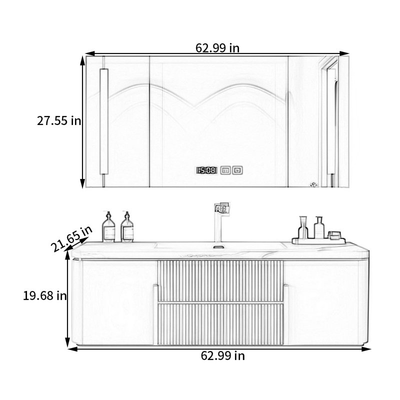 Armoire de salle de bain crème, 63"