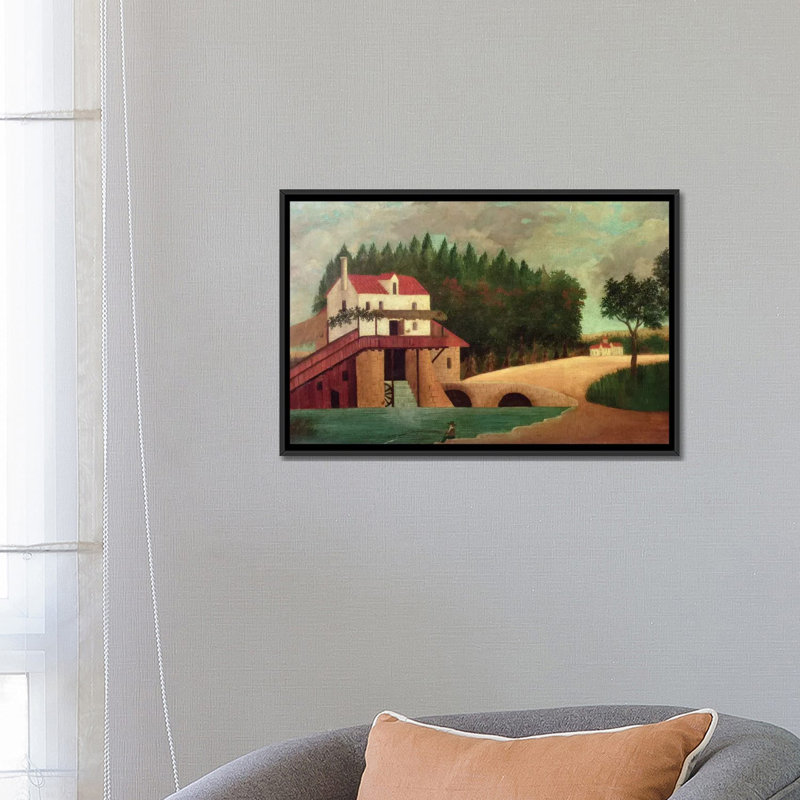 «The Watermill» par Henri Rousseau - reproduction d'art sur toile, H 18 po x l 26 po x P 1,5 po, Pas de tapis
