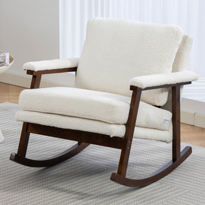 Mid Century Modern Accent Chair ,rocking Chair With Wood Frame, Upholstered Living Room Chairs , Reading Armchair For Bedroom Sunroom