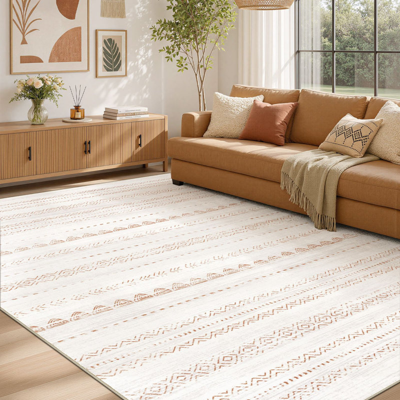 Modern Geometric Area Rug Moroccan Washable Low Pile Carpet Non-Slip Abstract Pattern Soft Floor Mat, Rectangle 5' x 7'