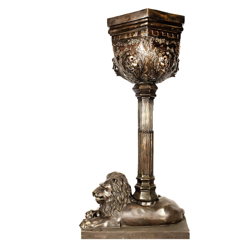 Bronze Lion Planter Urn on Pedestal