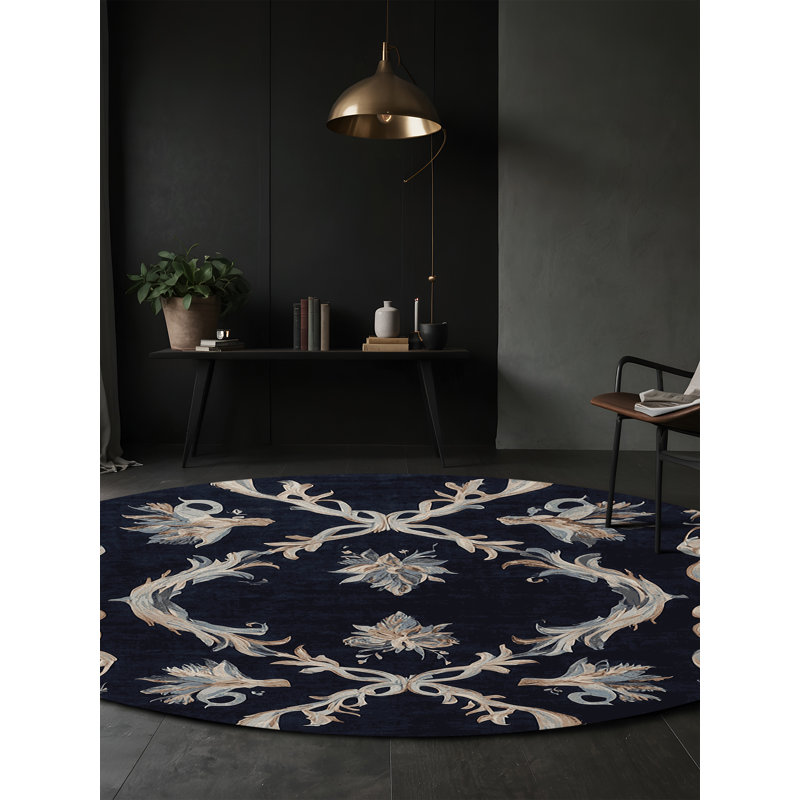 Machine Washable Gray Area Rug, Round 4'