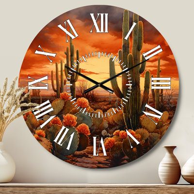 Copper Cactus In Nevada - Cactus White Face Wall Clock