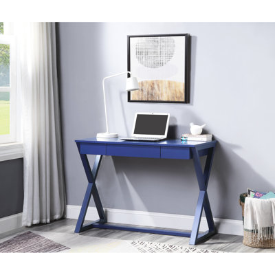 Twilight Blue Work Desk With Practical X-shaped Support And Drawer Base