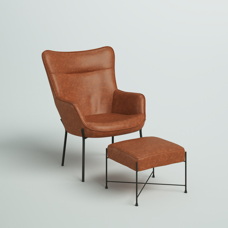 Bayliegh Faux Leather Accent Chair with Ottoman, Camel 
