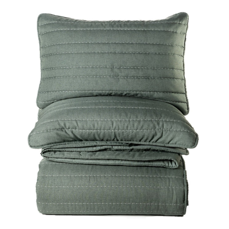 Ensemble de courtepointe quenouille vert, Courtepointe de grande taille et 2 taies décorati
