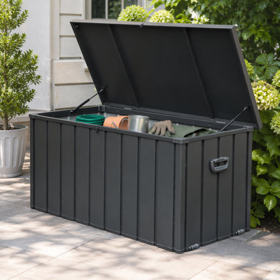 Boîte de rangement pour terrasse 120 gallons imperméable, grand bac de rangement pour patio pour coussins extérieurs, coussins décoratifs, outils de jardin, verrouillable