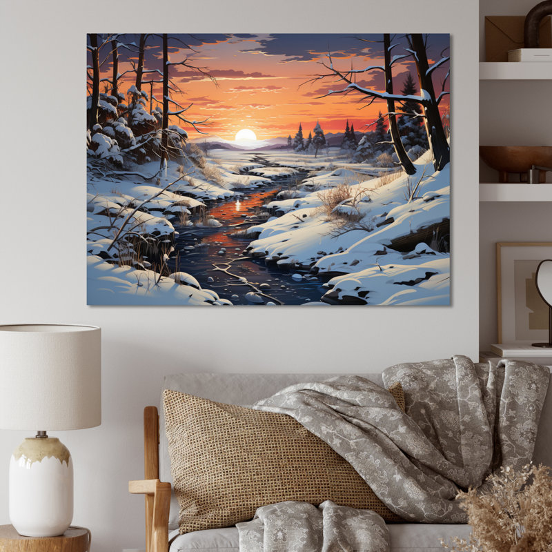 Paysage d'hiver rivière - impressions d'art mural, Toile tendue, H 34 po x l 44 po
