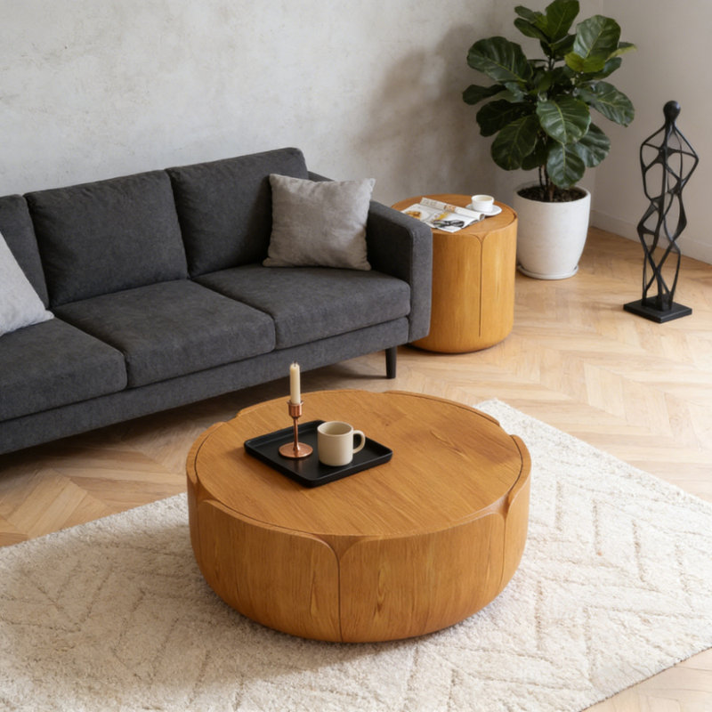 Ensemble de tables basses rondes pour l'intérieur et l'extérieur, Naturel