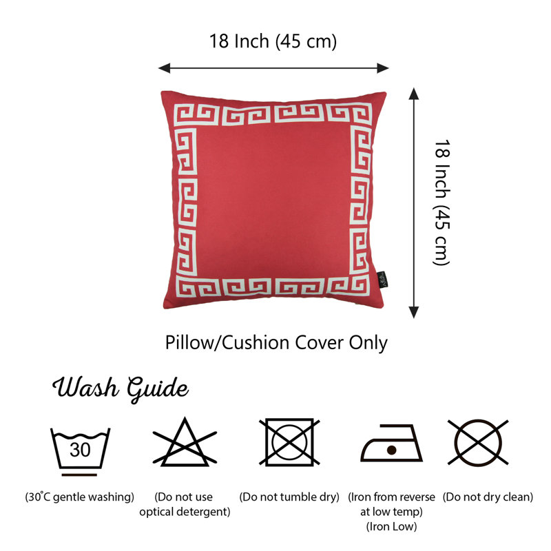 Red and White Greek Key Polyester Euro Pillow Covers, 18" x 18"