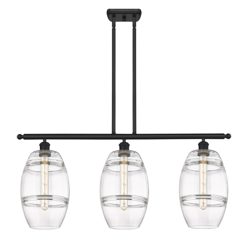 Luminaire suspendu pour îlot de cuisine 3 lumières Dundrod, Transparent, Noir mat