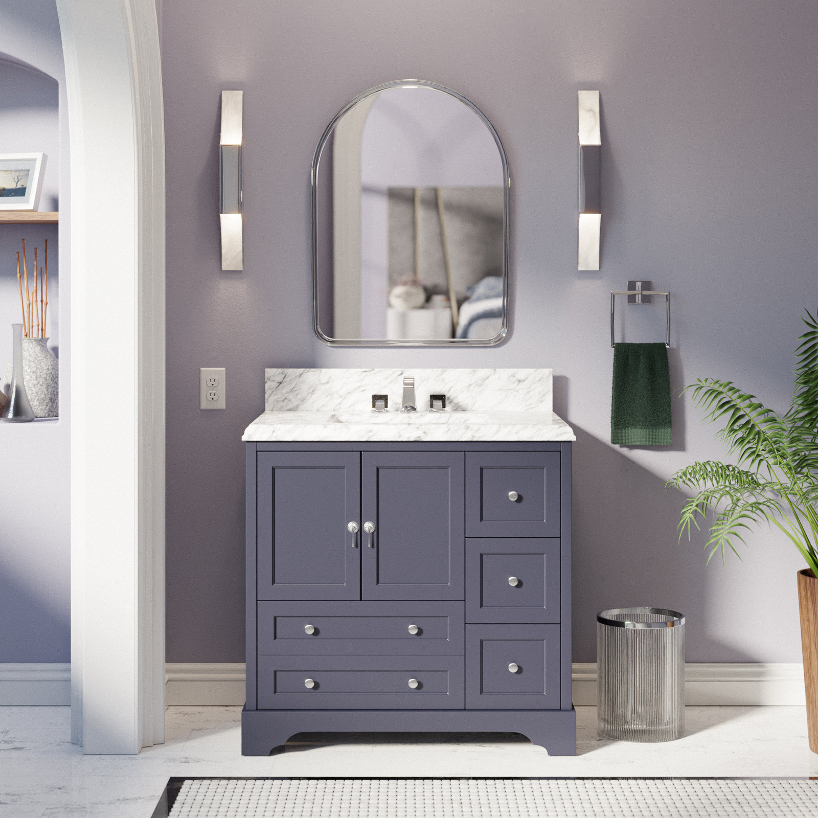 Tilford 36'' Single Bathroom Vanity, Marine Gray, Carrara Marble