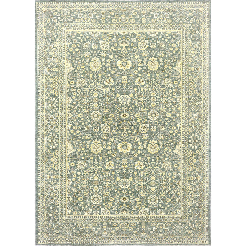 Wool Oriental Area Rug in Light Green/Beige/Gray, Rectangle 10' x 14'