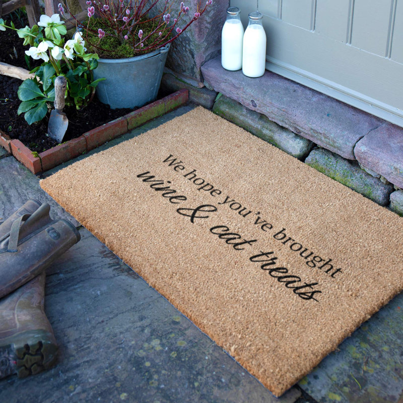 Wine and Cat Treats Coir Doormat, 90cm W x 60cm L