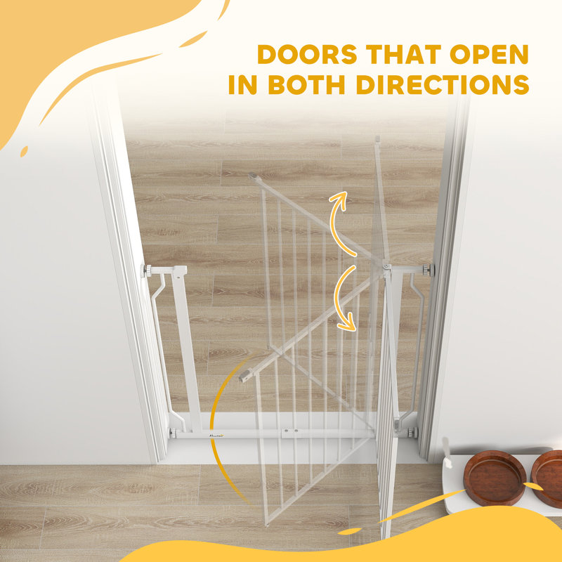 Dog Gate Wide Stair Gate with Door Pressure Fit 75-85W cm, White