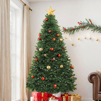  9ft Artificial Green Christmas Tree, Artificial Spruce Tree, Holiday Tree, Seasonal Tree with Auto Hinged Branches and Foldable Base
