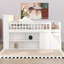 Lit mezzanine avec tablettes et armoire de rangement FUll, cadre de lit mezzanine bas en bois avec tête et échelle DEL-1410691257