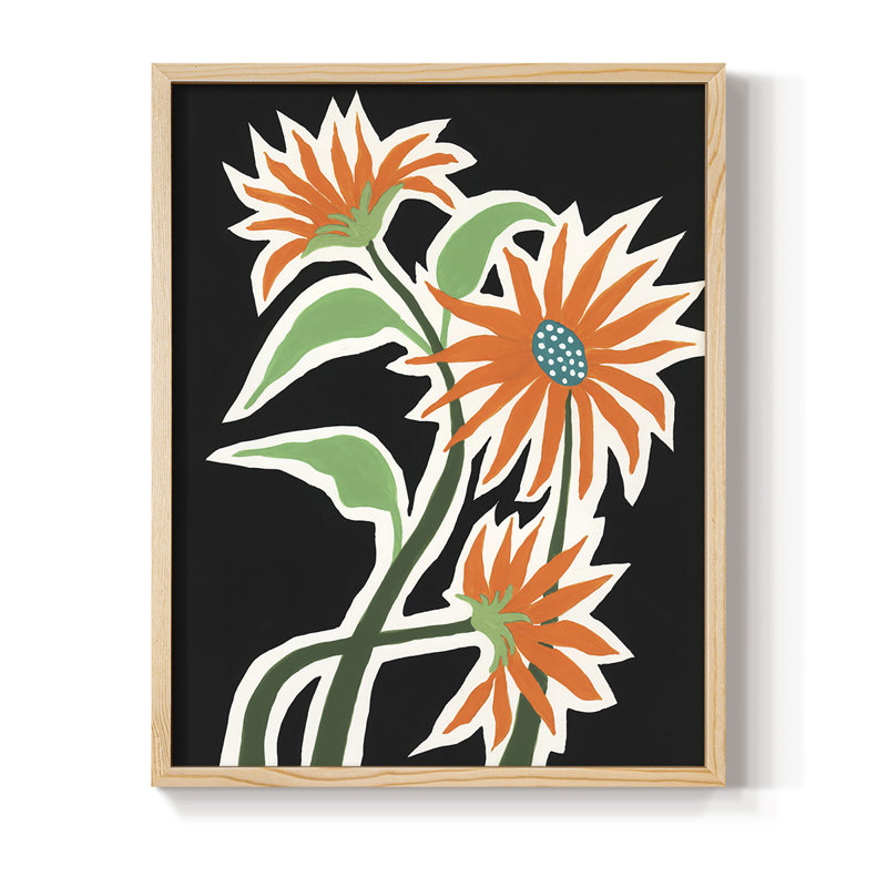 Pop Flowers III, reproduction encadrée - bois massif, Naturel, H 15 po x l 12 po