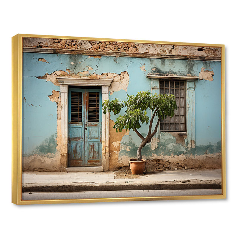 «Cuba Tranquily Retreat I», art mural sur toile, Cadre flottant doré, 24" H x 32" W