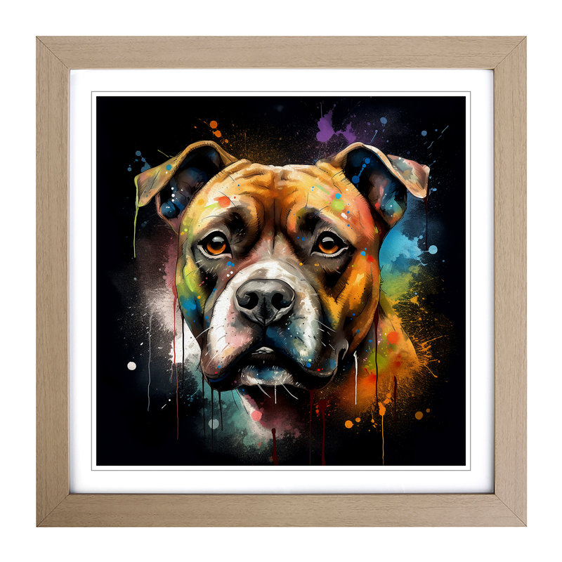 Staffordshire Bull Terrier Conceptual Art No.2 - Single Picture Frame Print on Wood, Oak