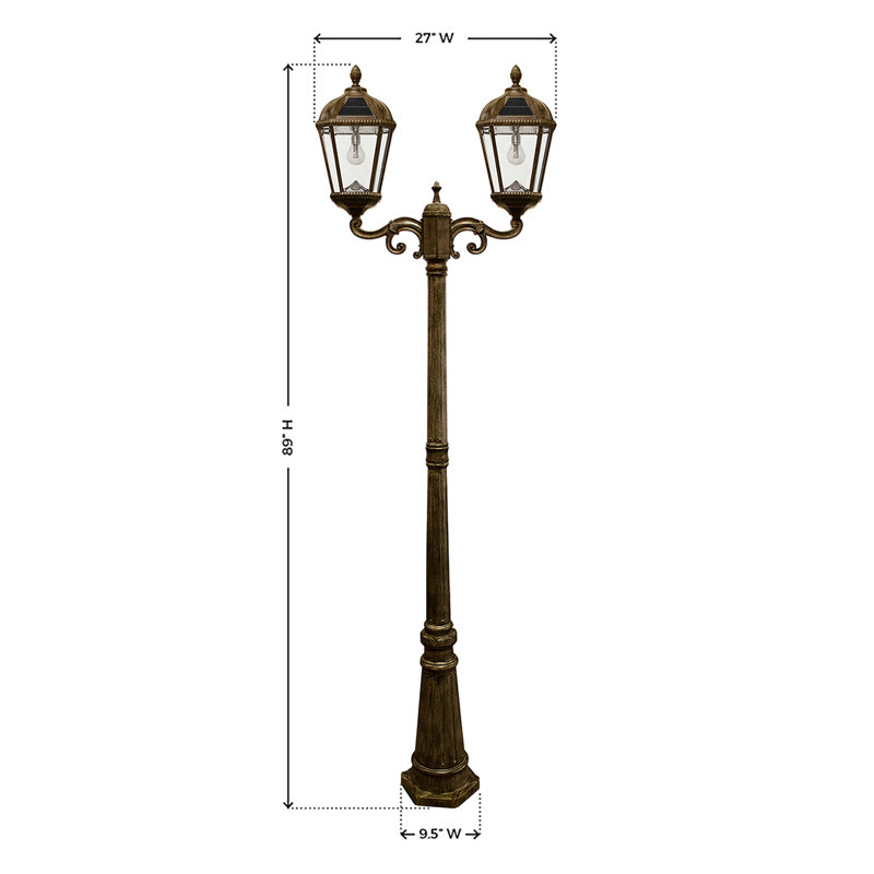 Poteau de lampe solaire double tête (complet) sans creusage ni câblage