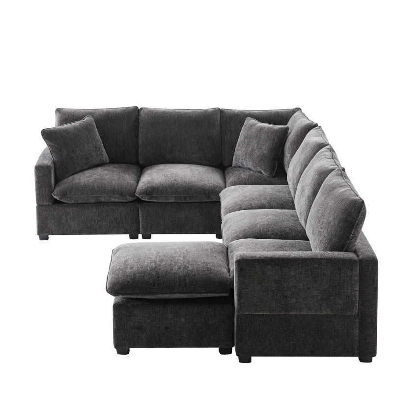 Canapé modulaire en chenille 7 places, modulaire en forme de U avec 2 coussins, librement combiné pour différents espaces, base en bois massif, rembourrage en mousse souple en forme de U, structure de bureau de canapé