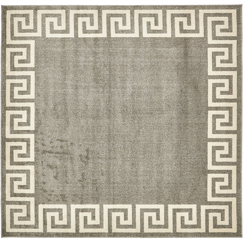 Tapis gris foncé / ivoire Balabak, Carré 7 pi 10 po