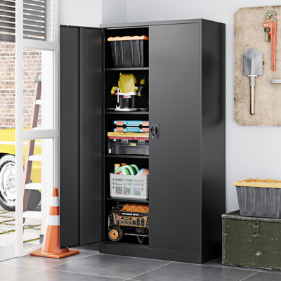 Grande armoire de rangement en acier de 35,43 pouces avec 2 portes et 5 tablettes ajustables