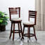 Tabouret de comptoir de 24 po avec dossier à lattes et pivotant, cerise, tissu beige, rehaussant le siège pivotant à hauteur d'ambiance et procurant une assise confortable-526922214-526922215