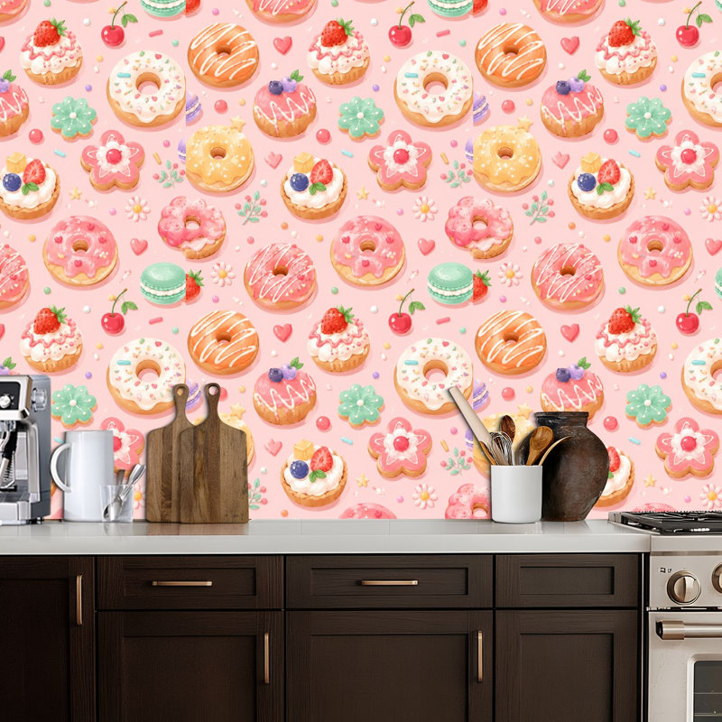 Papier de contact à peler et coller avec papier peint sans couture Donuts, 117.6" L x 22.8" W