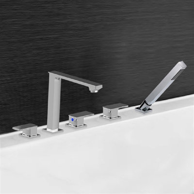 ​Marseille Triple Handle Solid Brass Bathtub Faucet – Chrome Finish, Deck-Mounted Design​