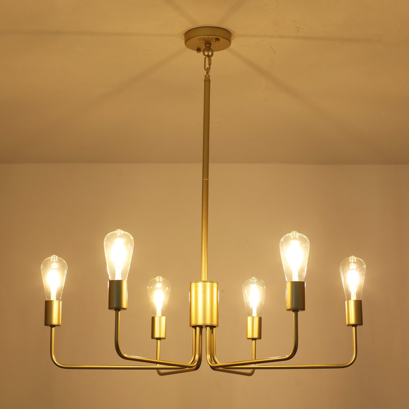 Plafonnier suspendu 6 lumières 29,5 po, Or vaporisé
