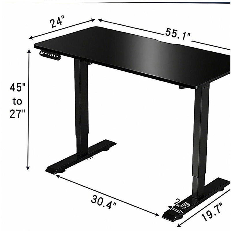 Bureau à hauteur réglable de 55 po x 24 po à hauteur réglable pour la maison et le bureau, H 32 po x l 55 po x P 24 po