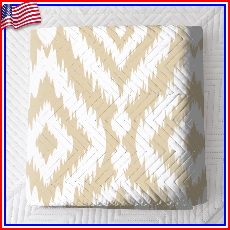 Beige White Ikat Quilted Bedspread All Sizes, Full / Double
