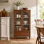 Armoire de rangement rétro avec portes en verre arquées pour la cuisine, noyer