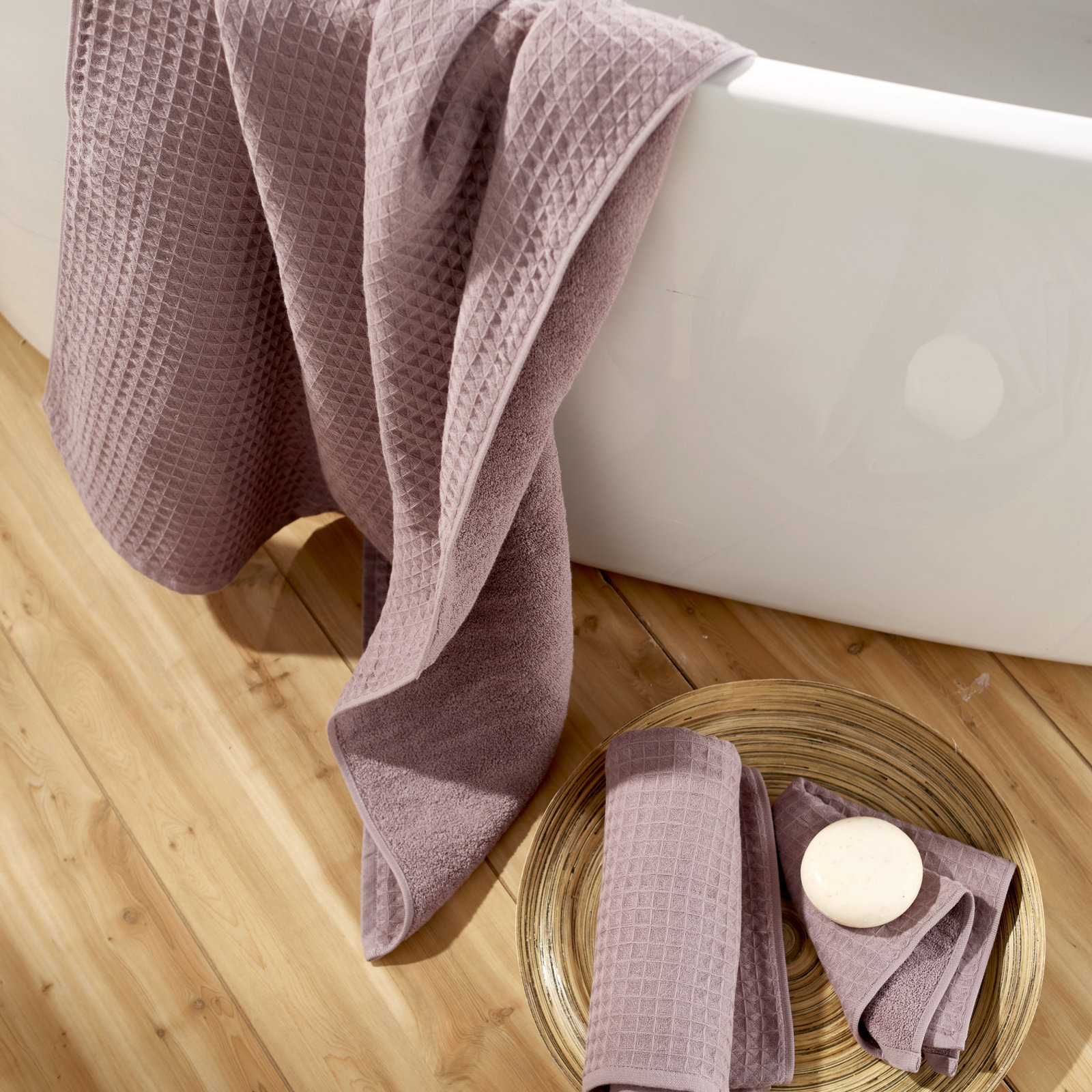 Waffle Twist Cotton Bath Towel, Pink, 6 Piece Bath Towel Set