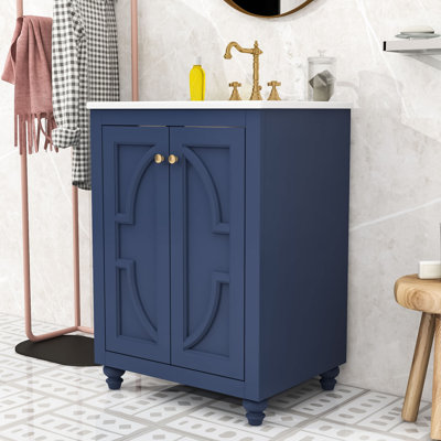 Meuble-lavabo autoportant moderne avec lavabo en céramique, rangement réglable et charnières à fermeture en douceur