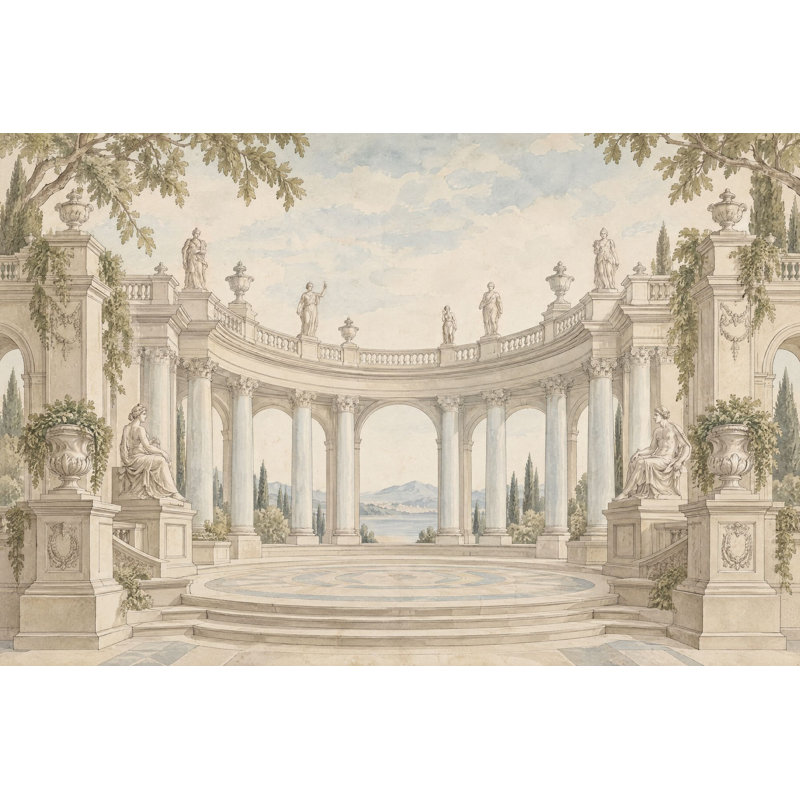Papier peint néo-classique de style terrasse néo-classique, 160 po x 108 po, Texturé non collé
