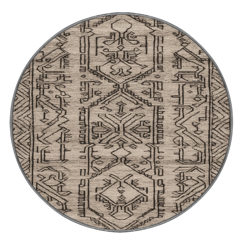 Machine Washable Turkish Gray Area Rug, Round 4'