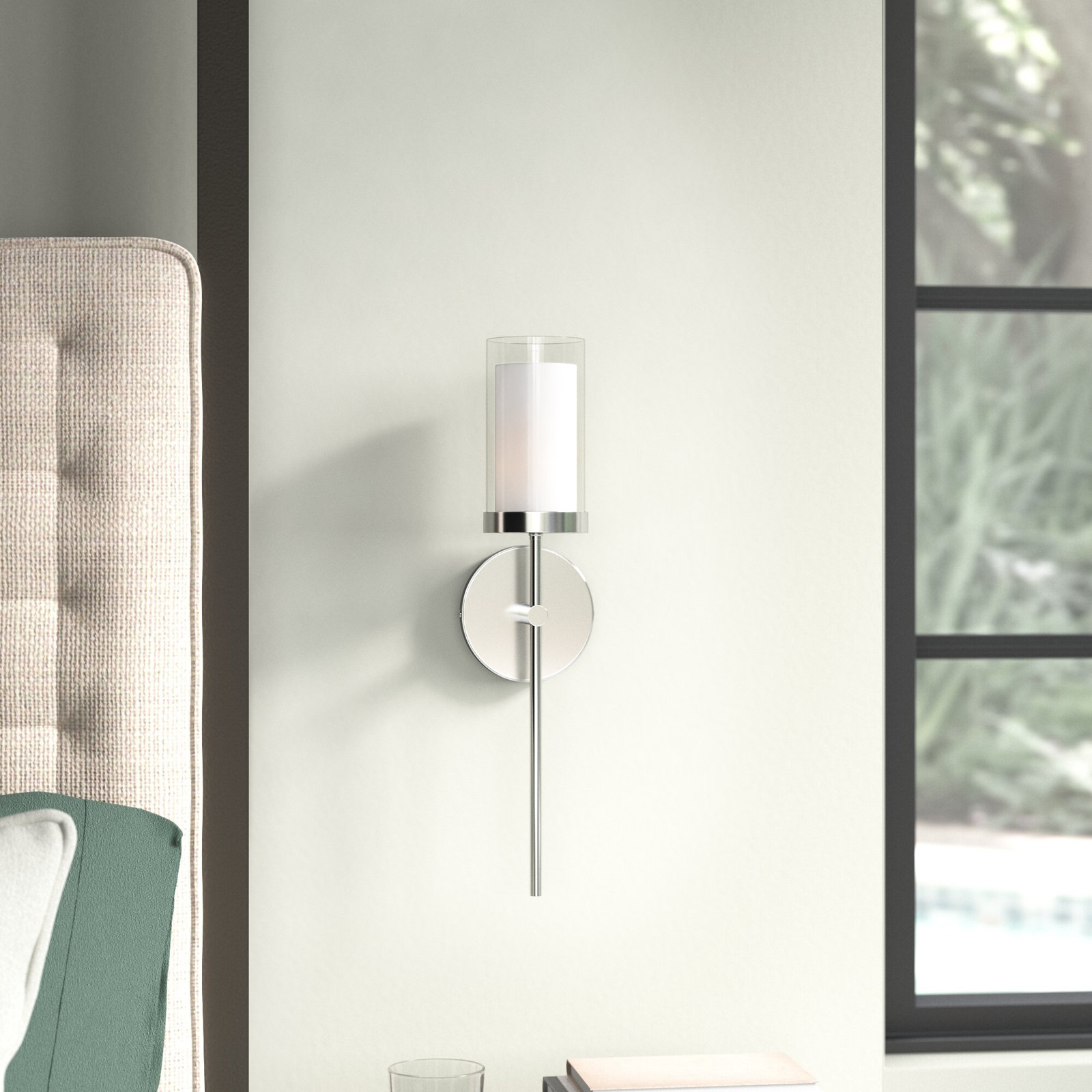 Danbury Single Light Glass Dimmable Wall Sconce, Chrome
