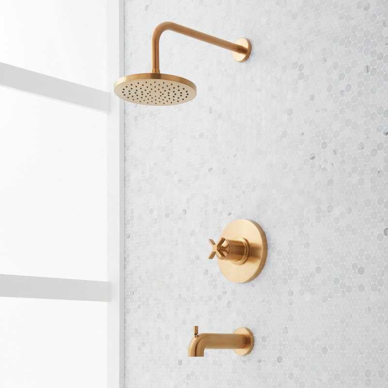 Vassor Pressure Balance Tub and Shower System - Brushed Gold, Brushed Gold